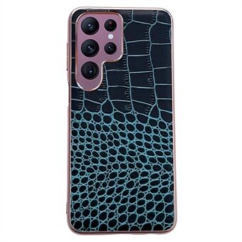 Til Samsung Galaxy S22 Ultra 5G Gold Crocodile Series Phone Case Ægte okselæder belagt TPU+PC telefoncover