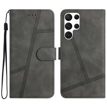 PU læder telefoncover til Samsung Galaxy S22 Ultra 5G, hud-touch følelse linjer dekoration Retro telefon etui Stand tegnebog