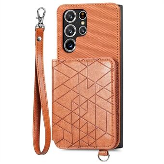 Til Samsung Galaxy S22 Ultra 5G Geometry påtrykt anti-drop PU lædercoated TPU etui Mobiltelefon Kickstand Design tegnebogscover med rem