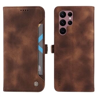 YIKATU YK-002 til Samsung Galaxy S22 Ultra 5G hud-touch-feeling telefoncover, ydre kortslot Design tegnebog Funktion PU- Stand skal