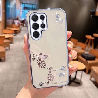 Blødt TPU-smartphone-cover til Samsung Galaxy S22 Ultra 5G, galvanisering med blomstermønster Rhinestone-dekor Slidbestandigt telefoncover