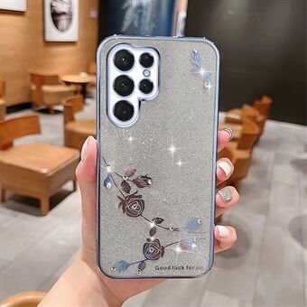 Til Samsung Galaxy S22 Ultra 5G Rhinestone Design Smartphone Case Anti-ridse Blomstermønster Dekor Glitter Powder TPU telefoncover