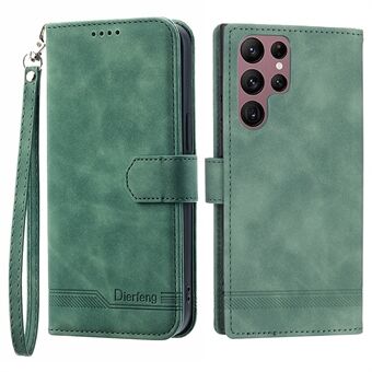 DIERFENG DF-03 Stand Wallet Phone Case til Samsung Galaxy S22 Ultra 5G, PU-læderlinjer præget mobiltelefoncover