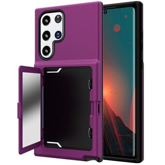 Cardcase Series Phone Case til Samsung Galaxy S22 Ultra 5G Kickstand PC + TPU cover med spejl, kortholder