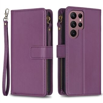 BF Style-19 til Samsung Galaxy S22 Ultra 5G Stand Design telefoncover PU læder pung telefoncover med lynlås