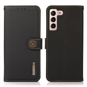 KHAZNEH Ægte læder Telefon Guard Wallet Stand Case med RFID-blokerende Anti-tyveri Swiping Design til Samsung Galaxy S22 5G
