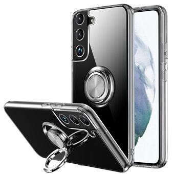 Slim Fit Beskyttende Blød TPU-telefontaske med Ring Magnetisk Kickstand til Samsung Galaxy S22 5G - Gennemsigtig