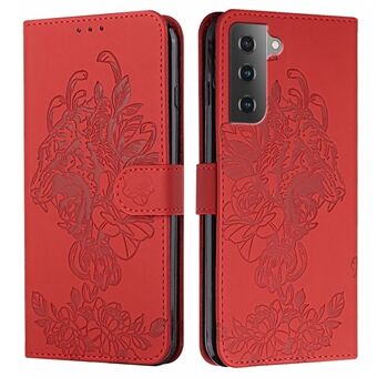 Tigermønster påtrykt PU-læderpung Flip Folio Stand Magnetisk beskyttende telefonetui med snor til Samsung Galaxy S22 5G