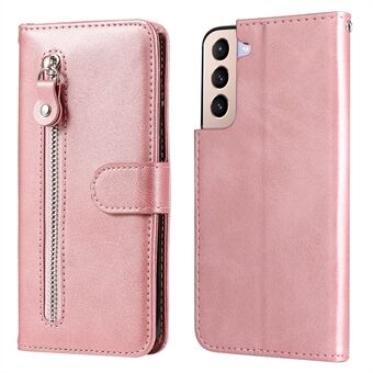 PU læder telefontaske Lynlås lommedesign Folio Flip Stand Wallet Cover til Samsung Galaxy S22 5G