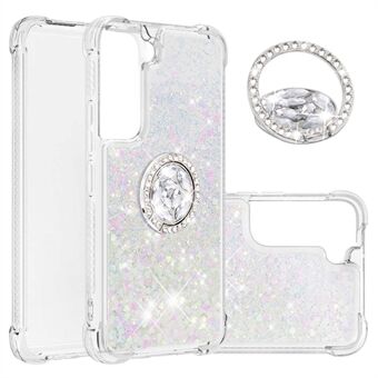 Quicksand Glitter Shiny Rhinestone Ring Kickstand TPU Bagside Telefon Case til Samsung Galaxy S22 5G