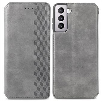 Moderigtigt Phone Flip Case Autoabsorberet påtrykt Rhombus Stand Pung Lædercover Magnetisk telefoncover til Samsung Galaxy S22 5G