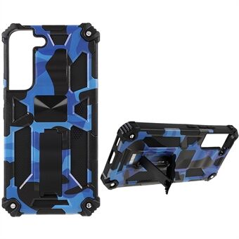 Til Samsung Galaxy S22 5G Camouflage Design Kickstand Case Stødsikker TPU Hard PC Protective Armor Phone Cover
