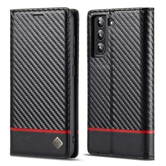 LC.IMEEKE Stand Design Carbon Fiber Tekstur Anti-fald Magnetisk Autoabsorberet PU Læder Telefon Cover til Samsung Galaxy S22 5G