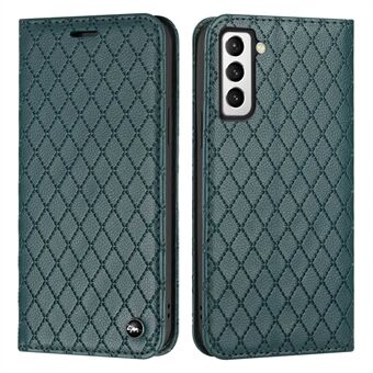 Til Samsung Galaxy S22 5G RFID-blokerende PU-læder telefonpungcover Rhombus prægning Litchi Texture Flip Stand Beskyttelsesetui