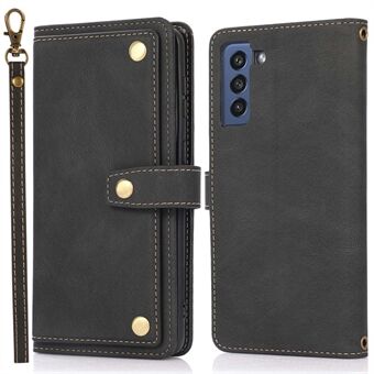 Til Samsung Galaxy S22 5G Drop-sikker telefon Flip Wallet Cover Stand Kortholder Fuld beskyttelse PU læder telefontaske med rem