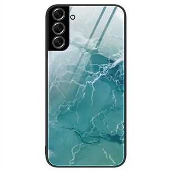 Til Samsung Galaxy S22 5G Marmormønster Udskrivning Design Hærdet glas Bagside Fleksibel TPU Edge Hybrid Anti-ridse Cover