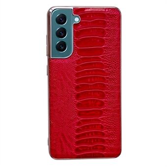Weilai Series Cell Phone Case til Samsung Galaxy S22 5G, galvanisering PC+TPU+ Ægte okselæder Crocodile Texture Telefoncover