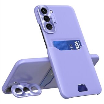 Til Samsung Galaxy S22 5G-kortholder Design PU-læder + PC-telefonetui Metal Lensramme Kickstand Anti-drop cover