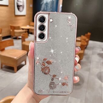 Anti-drop glitter telefoncover til Samsung Galaxy S22 5G, galvanisering rhinestone design blomstermønster dekoration Anti-ridse TPU bumper cover