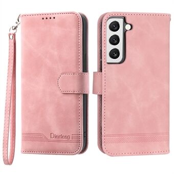 DIERFENG DF-03 Lædertelefoncover til Samsung Galaxy S22 5G, Lines Imprinted Stand Wallet Cell Phone Case