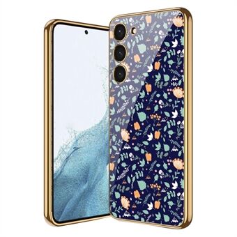 GKK Style-4 til Samsung Galaxy S22 5G Stilfuldt blomstermønster beskyttelsescover Hærdet glas + PC Anti-drop telefoncover