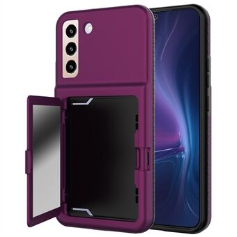 Til Samsung Galaxy S22 5G Cardcase Series Kortholder Kickstand Case Fortykket PC + TPU telefoncover med spejl