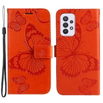 KT Imprinting Flower Series-2 Imprinted Butterfly Magnetic Clasp Stand Wallet PU Læder Telefoncover med rem til Samsung Galaxy A33 5G
