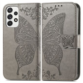 Imprinting Butterfly Flower Læder Taske til Samsung Galaxy A33 5G, Pung View Stand Phone Cover