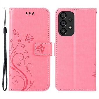 Til Samsung Galaxy A33 5G PU læder smartphone etui Stilfuldt Imprint Butterflies Wallet Anti-drop Cover