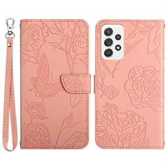 Imprinting Butterfly Flower Lædercover til Samsung Galaxy A33 5G, Stand Funktion Skin-touch telefonskal med håndstrop