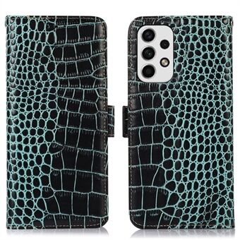 Til Samsung Galaxy A33 5G Crocodile Texture RFID-blokering Ægte okselæder pung telefoncover, faldsikker Stand Magnetic Flip Folio Case