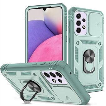 Til Samsung Galaxy A33 5G Kickstand Kortholder Telefon Case Cover Hybrid Soft TPU Hard PC Back Shell med Slide Camera Cover
