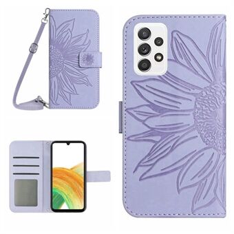 Til Samsung Galaxy A33 5G HT04 Sunflower Imprinted PU Læder Taske Stand Tegnebog Skin-touch telefoncover med skulderrem
