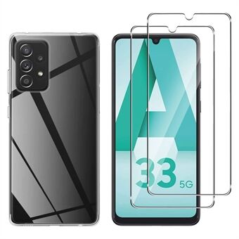 Til Samsung Galaxy A33 5G telefon TPU etui Klart telefoncover med 2 stk hærdet glas skærmbeskytter