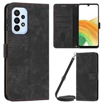 Skin-touch Feeling Wallet Case til Samsung Galaxy A33 5G , Lines Imprinted Stand PU læder telefoncover