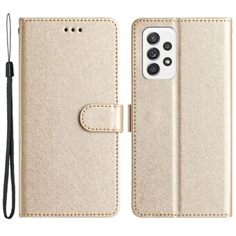 Til Samsung Galaxy A33 5G PU Læder Telefon Pung Stand Cover Silk Texture Flip Case med håndstrop