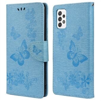 Til Samsung Galaxy A53 5G prægning af stilfuld sommerfugleblomst Velbeskyttet telefonskal Ridsefast Stand Wallet Lædertelefontaske