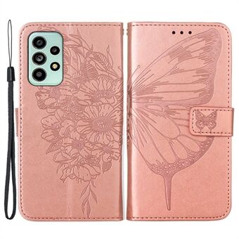 Til Samsung Galaxy A53 5G magnetisk lås telefonetui prægning Big sommerfugl blomstermønster PU læder anti-fald pung cover