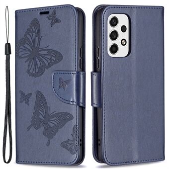 Multiple Butterfly Imprinted PU Læder Flip Folio Cover Stand Stødsikkert beskyttelsescover med rem til Samsung Galaxy A53 5G