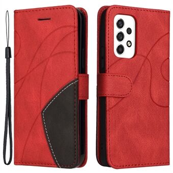 KT Leather Series-1 Dobbeltfarvet splejsning PU-læder beskyttelsescover Stand Mobiltelefoncover med håndstrop til Samsung Galaxy A53 5G