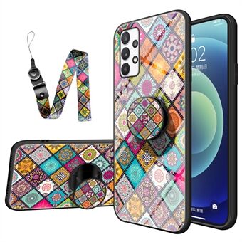 Til Samsung Galaxy A53 5G Kickstand hærdet glas + pc + TPU stilfuldt mønster mobiltelefon cover Shell med snor