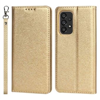 Til Samsung Galaxy A53 5G Anti-ridse Flip Wallet Case Stand Shockproof PU læder Silk Texture Mobiltelefoncover med strop kortholder