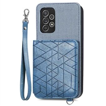 Til Samsung Galaxy A53 5G Geometri præget anti-drop pung etui Kickstand PU læderbelagt TPU telefoncover med rem