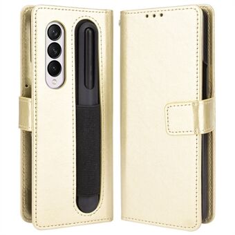 Til Samsung Galaxy Z Fold4 5G telefontaske Crazy Horse Texture PU lædercover med penneholder/ Stand Magnetisk lås telefoncover