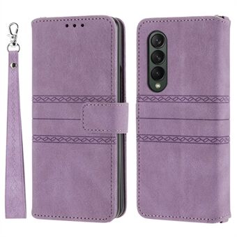 Til Samsung Galaxy Z Fold4 5G trykt mønster PU-læderetui Fuld beskyttelse Stand Pung Telefoncover med rem