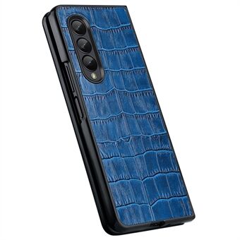 Til Samsung Galaxy Z Fold4 5G Stødsikker Crocodile Texture Telefoncover Ægte læder Kohud Læderbelagt PC Foldetelefoncover