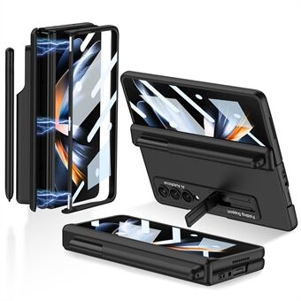 GKK til Samsung Galaxy Z Fold4 5G magnetisk absorptionshængsel hårdt pc-telefontaske med stativ og kuglepen (uden skærmbeskytter)