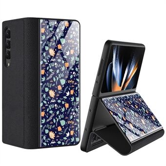 GKK til Samsung Galaxy Z Fold4 5G Folio Flip Flower Mønster Hærdet glascover PU-læder + PC- Stand Telefonetui