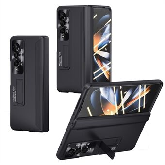 Til Samsung Galaxy Z Fold4 5G gummibelagt pc-cover Sidehængsel Kickstand Foldetelefonetui med skærmbeskytter i hærdet glas