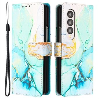 YB Mønstertryk Læder Series-5 til Samsung Galaxy Z Fold4 5G Marmormønster Pung-etui PU-læder Flip Folio Stand Telefoncover med rem